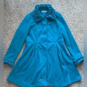 Retro Threads Vintage Style Ruffled Buttoned Down Coat Emerald Blue Size M
